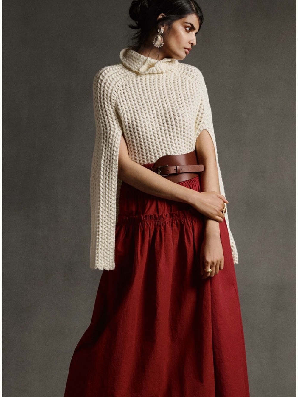 Anthropologie Cream Ribbed Turtleneck Knit Poncho